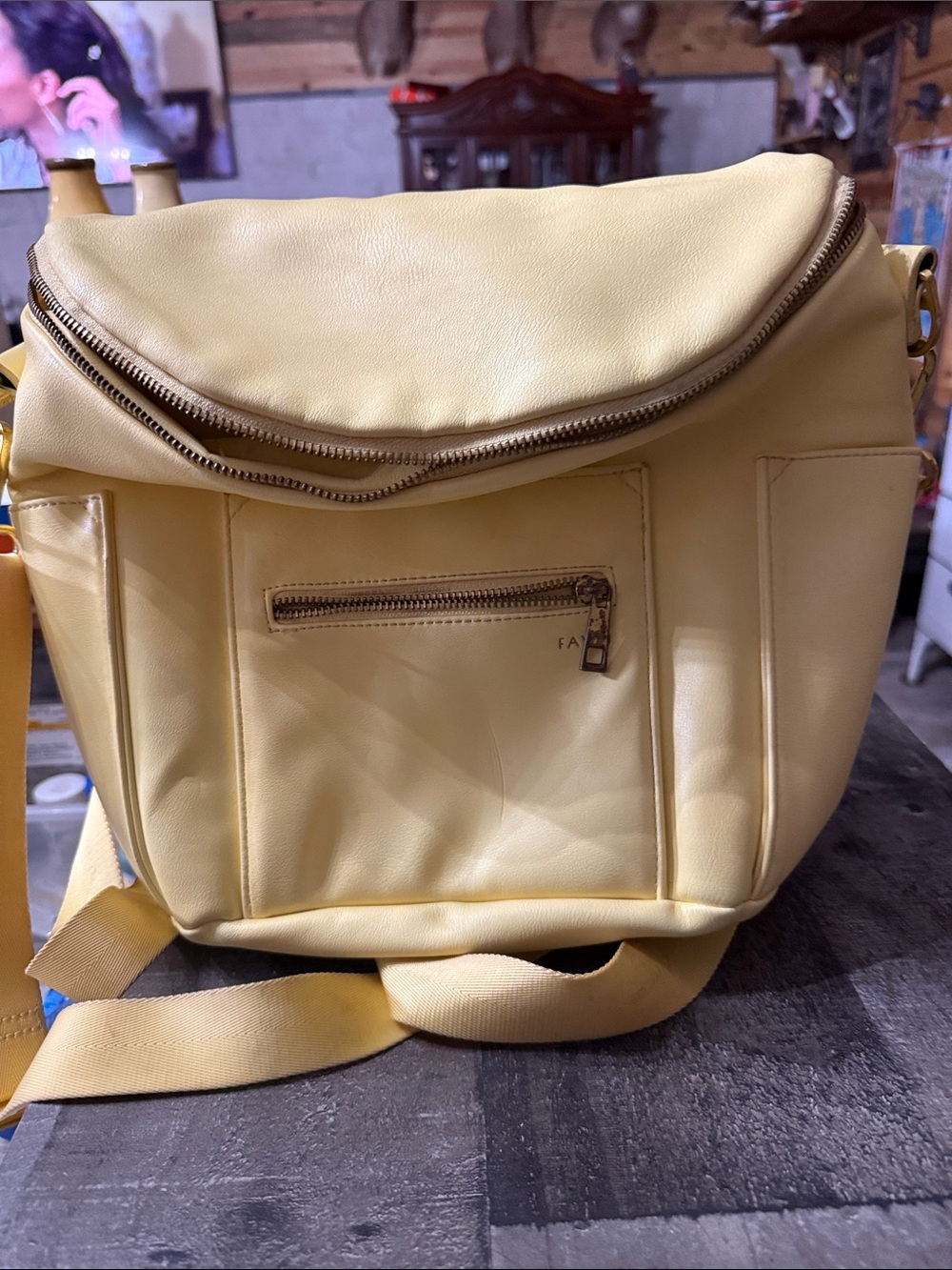 Unbranded Soft Yellow Faux Leather Backpack - Casual Everyday Style